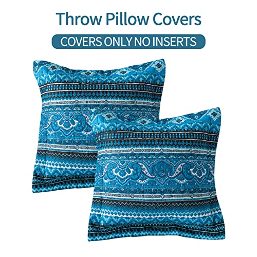 Vaputar Boho Decorative Throw Pillow Covers For Couch Bed Sofa,Cushion Covers 18 X 18 Inch Square Farmhouse Throw Pillow Covers Set Of 2,Blue Striped Jacquard Pattern #TOP4