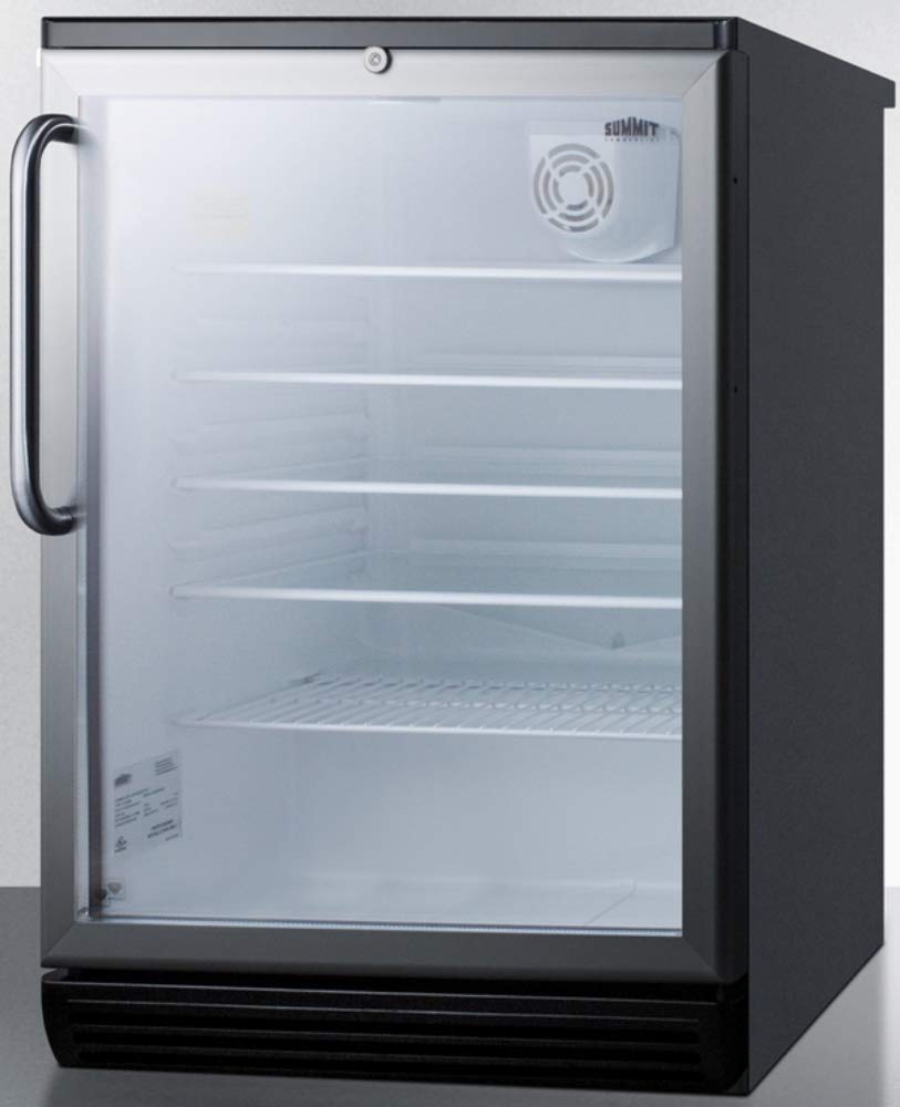 Summit SCR600BGLBITB 24"" Beverage Center with 5.5 cu. ft. Capacity Double Pane Tempered Glass Door Automatic Defrost and Adjustable Glass Shelves in Stainless Steel on Fridge.com
