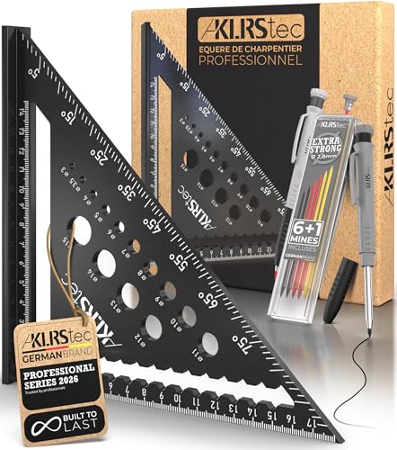 KLRS tec Kit d'équerre de charpentier professionnel – Kit d'équerre de menuisier de qualité supérieure avec marqueur à trous profonds [+mines] Ensemble...