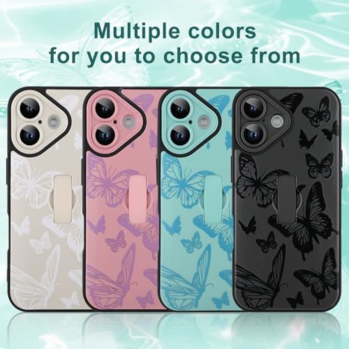 Image of for iPhone 16 Case with Finger Strap Holder, Cute Cool Butterfly Print Pattern Design for Women Men, Shockproof Anti Scratch Hand Kickstand Protective Cover, Green