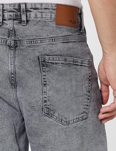 Image of Styli Men Solid Balloon Fit Jeans | Stretchable & Comfort, Mid-Rise Casual Denim Pants for Everyday Wear |Machine Washable
