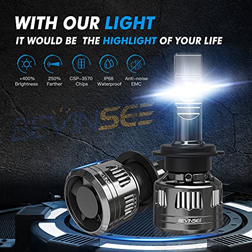 Bevinsee V45 H7 Led Headlight Bulbs, 120W 22000Lm 600% Brighter H7 Headlight Bulb 6000K White Led Conversion Kit With 2Nd-Gen Vc Cooling Tech, Canbus Ready, Halogen Replacement, Pack Of 2 #TOP7