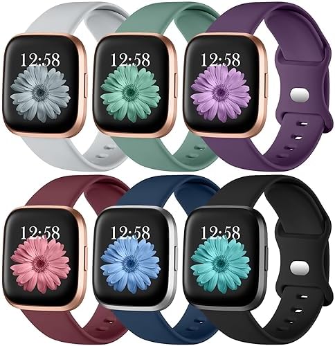 Maledan 6 Pack Band Compatible with Fitbit Versa 2 Bands for Women Men, Soft Silicone Replacement Wristbands Bracelet Sport Band for Fitbit Versa 2/ Versa/Versa Lite/SE Smart Watch Band Accessories