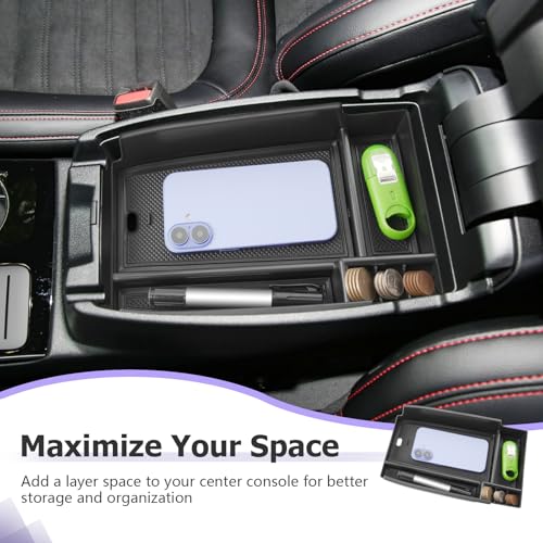Image of LUWU Center Console Organizer Compatible with Ford Escape 2020-2026 /Bronco Sport 2021-2025 Accessories Armrest Console Storage Box Insert Tray ABS Material Black Coin Container Black