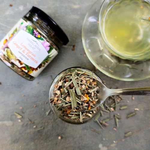 Image of Himalayan Haat Lemongrass, Ginger & Turmeric Infusion - Caffeine-Free Herbal Tea Blend for Immunity, Digestion & Inflammation Relief | Rich in Antioxidants | 30g