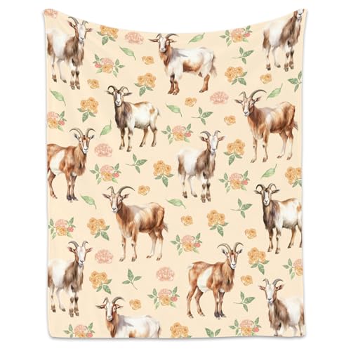 Goat Blanket, Cute Soft Throw Gifts for Grils Boys, Cozy Flannel Throw Blankets for Bed Travel, 50"x60"