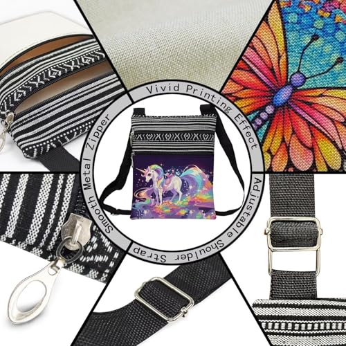 Rainbow Unicorn Messenger Bag Small Ethnic Pattern Printed Adjustable Strap Crossbody Zipper Bag Rainbow Unicorn Phone Bag Wallet Cute Shoulder Handbag for Women4