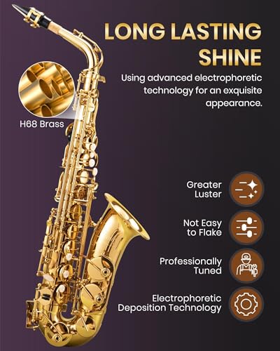 fesley saxophone e flat alto saxophone saxofn alto for professional sax for beginners amp students saxophones with reeds neck strap sax case amp portable cleaning kit gold