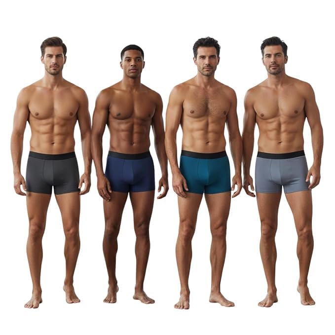 Men's Premium Cotton Stretch Trunks Pack of 4 Soft Breathable Boxer Briefs Comfortable Elastic Waist Everyday Innerwear-picture-30