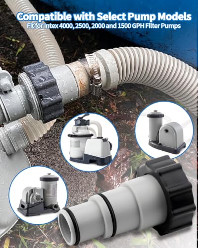 2 Pack Pool Hose Adapter A with Collar for Intex, Converts 1.5 to 1.25 Inch Hoses for Threaded Connection Pumps, Universal Replacement Adapter Set for Above Ground Pools (2, 2 * 4.28)