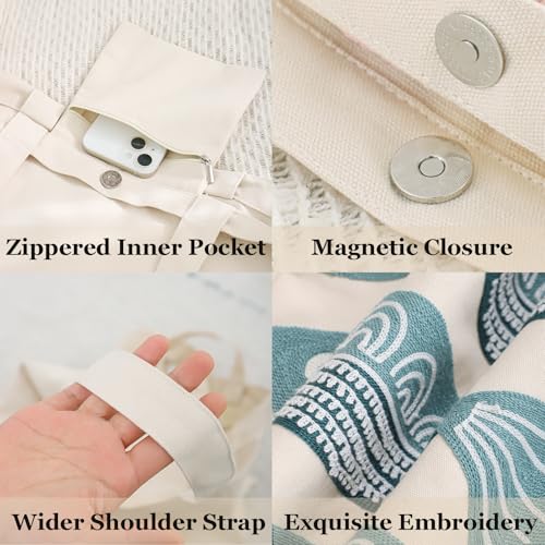 Ocean-Themed Embroidery Tote Bag for Women Summer Canvas Beach Bag Reusable Bag for Shopping Grocery Book - Image 6