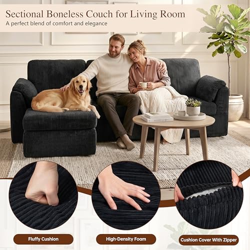 Sectional Couches for Living Room Cloud Couch with Ottoman, Upholstered Boneless Couches Modern Modular L Shaped Couch 3 Seater Sofa, No Assembly Required, Washable Covers, Black - Image 6
