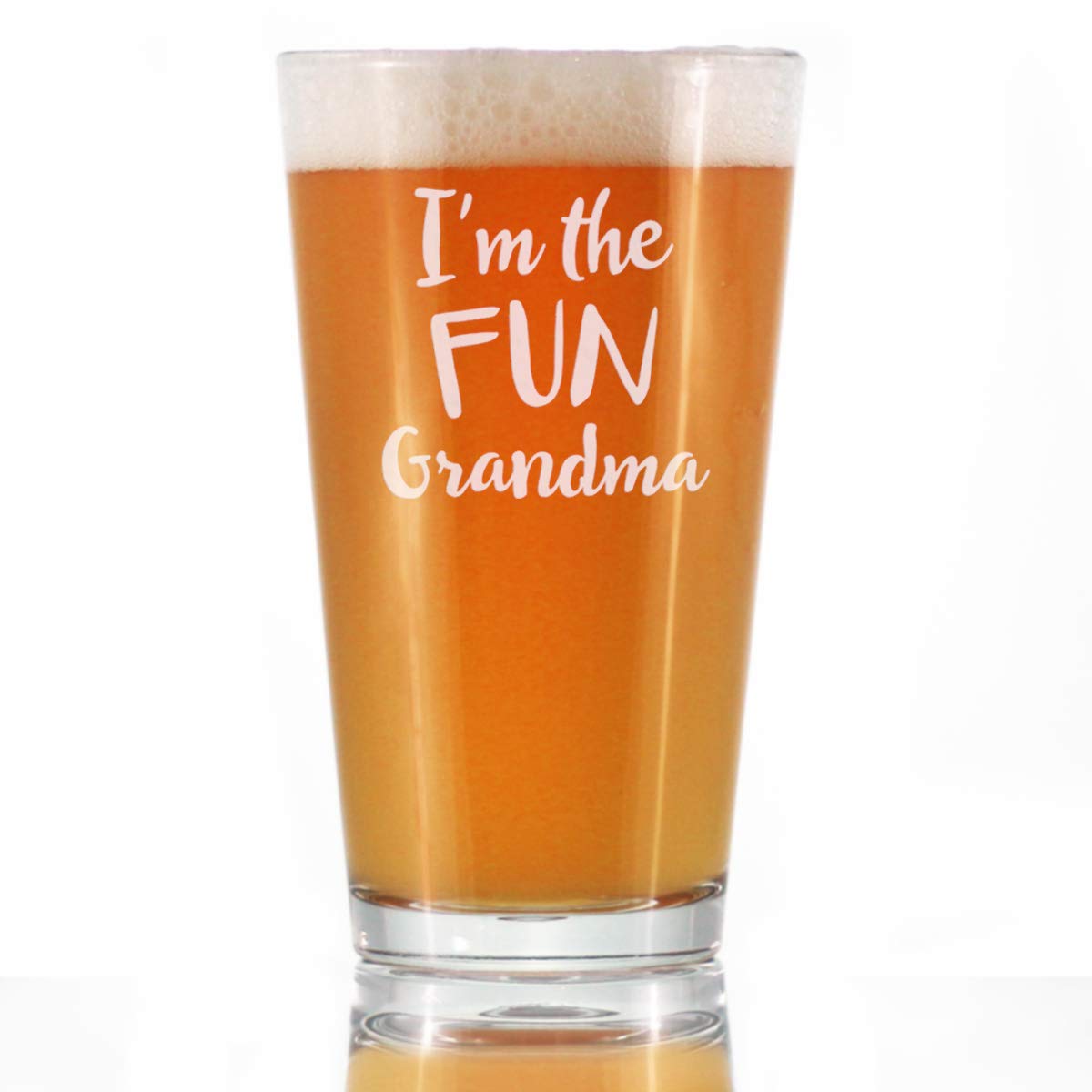 Fun Grandma - Pint Glass for Beer - Funny Gift for Grandmothers - Cute Engraved Glasses for Grandparents - 16 oz