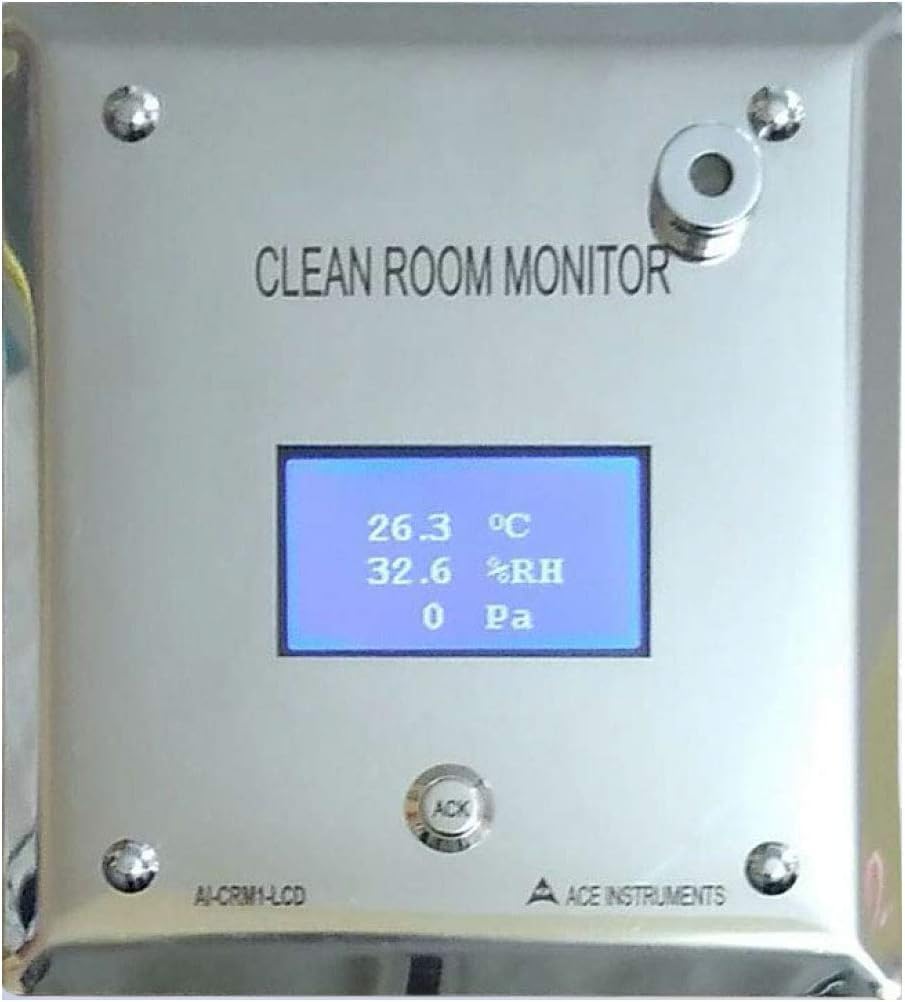 Digital Differential Pressure Monitor (Temp,Diff. Pressure,RH) (Range: 0 to 100 Pascals/ 0 to 0.401 in.Wc) with Internal Sensor for Pharma Clean Rooms, Hospital OT Rooms, HVAC Model: AI-CRM1-LCD