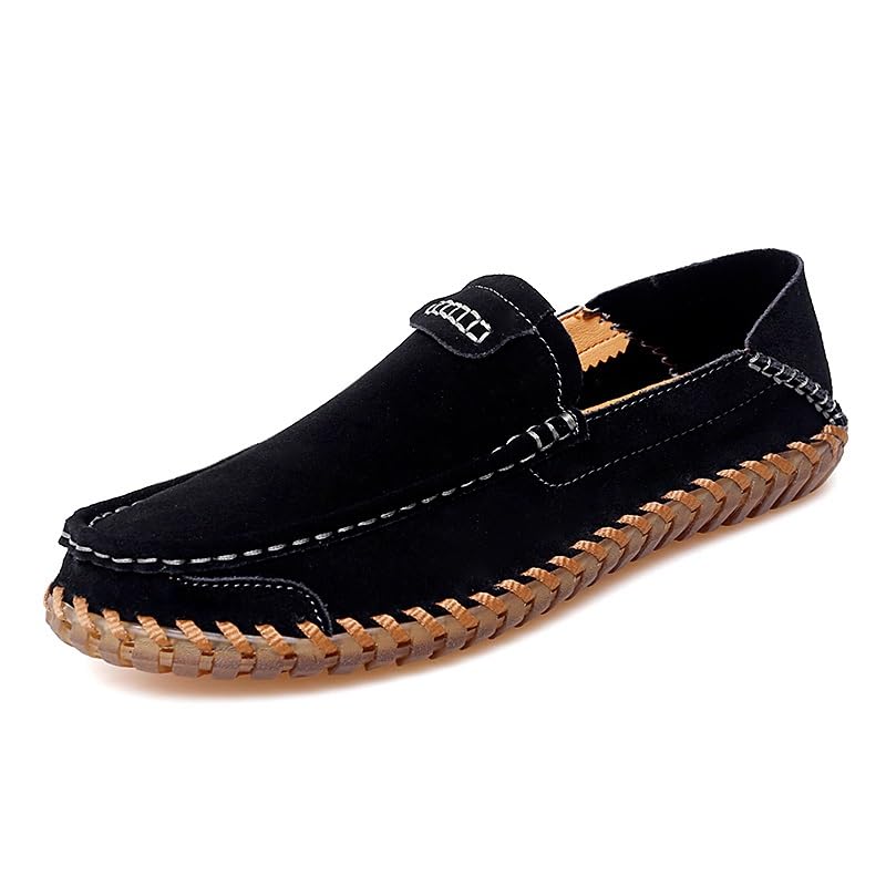 Mens Loafers Nubuck Leather Stitching Details Solid Color Comfortable Flexible Flat Heel Wedding Slip-ons