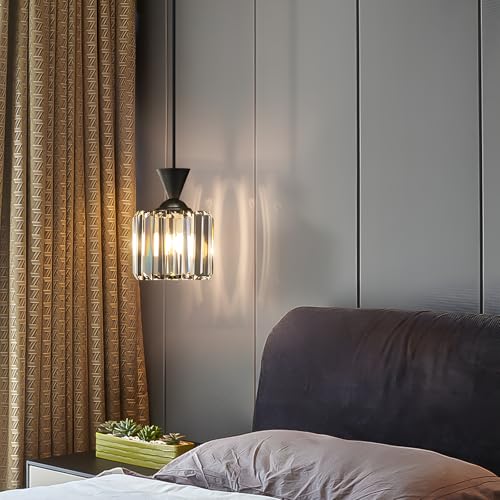 niuniaj Pendant Light,Acrylic Crystal Pendant Light Shade,150CM Adjustable Height Black Pendant Light Fitting,E27 Light Pendant fof Living Room Bedroom Kitchen Dining Room Hallway Entryway(NO Bulb) - Image 2