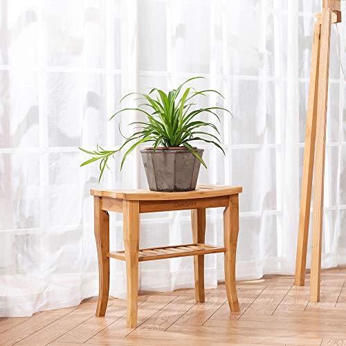 Oasisspace Bamboo Shower Bench, 19" Waterproof Shower Chair With Storage Shelf, Wood Spa Bath Organizer Seat Stool, Perfect For Indoor Or Outdoor #TOP7