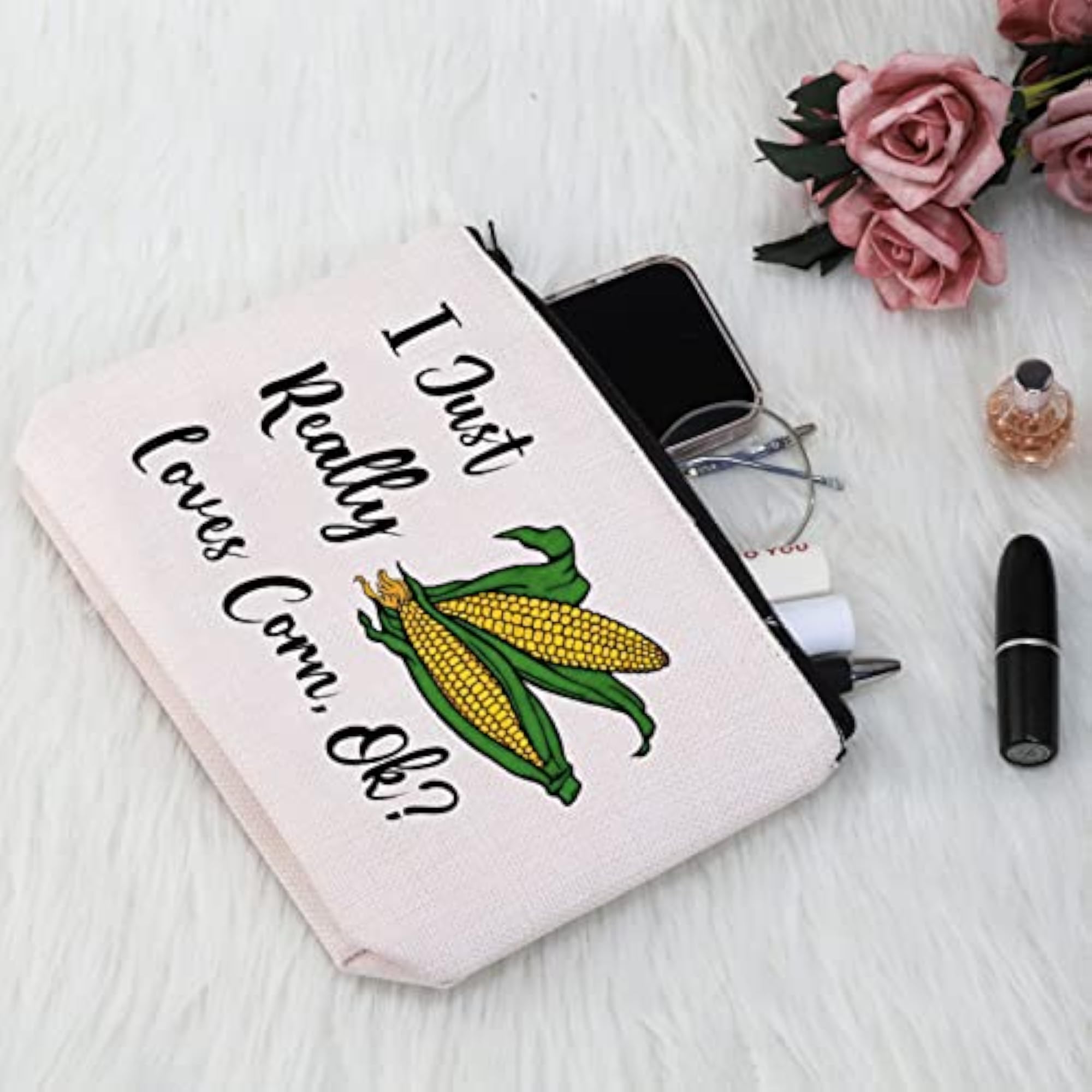 Corn Lover Gift Makeup Bag, Zipper Travel Pouch