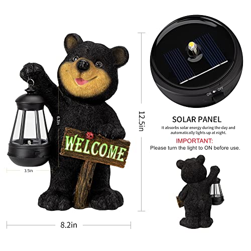 Juegoal Garden Bear Statue with Solar LED Lantern, Luminous Welcome Sign, Gifts for Mom Yard Art, Whimsical Figurine Large Sculpture Lighted Outdoor Mother's Day Spring Decorations for Lawn, Porch - Image 3