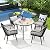 Patiorama 5-Piece Patio Dining Set, Outdoor Dining Table Chair Set, All-Weather Twisted Rattan Wicker Rope Conversation Set, Patio Furniture Set w/Umbrella Hole, 4 Cushioned Chairs&Glass Table(Black)