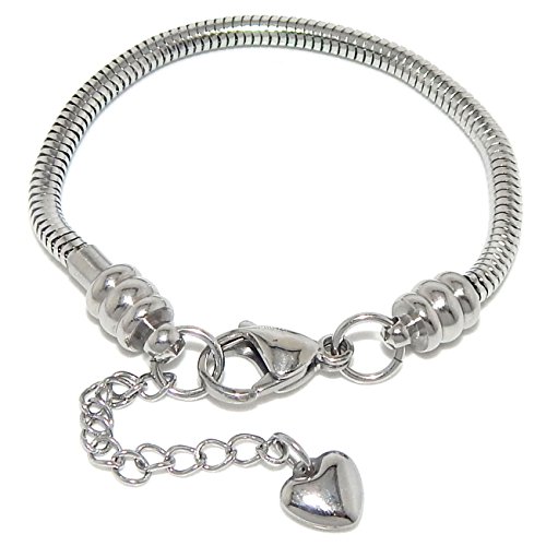 Stainless Steel Starter Charm Bracelet for Kids European Style Clasp Come with 2 Beads (Lobster Claw 5.5