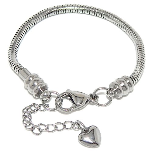 Stainless Steel Starter Charm Bracelet for Kids Come with 2 Beads (Lobster Claw 6")