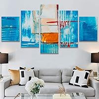 SIGNWIN 5 Panel Canvas Wall Art Modern Art Abstract Brushstroke Closeup Expressionism Expressive Modern Multicolor Oil Painting for Home Decorations Ready to Hang - 60