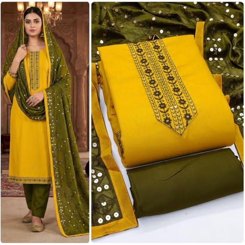 Image of HMP Fashion Womens Bombay Cotton Embroidery Tie Cotton Unstitch dress Material With Chanderi lace bordered Dupatta