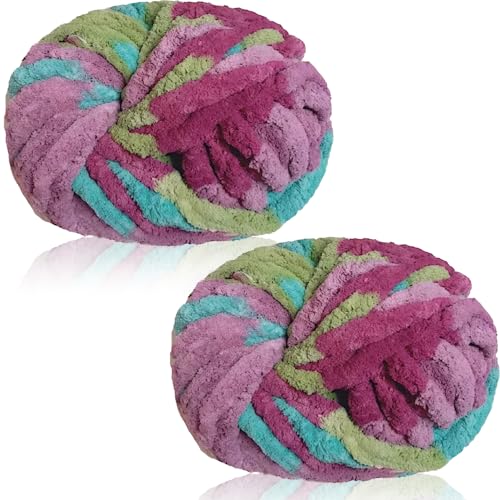 Exquilnova Dicke Wolle 500 g(250 g*2), Chenille Chunky Yarn für Armstricken, XXL Riesen Handstrickgarn, Soft Arm Knitting zum Häkeln, Wolle für Decke Stricken, Taschen, Teppiche und Haustier Bett