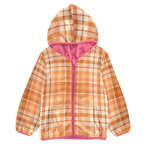 OTVEE Autumn Orange Plaid Kids Hoodie Jacket Fall Spring Full Zip Warm Outwear Coat