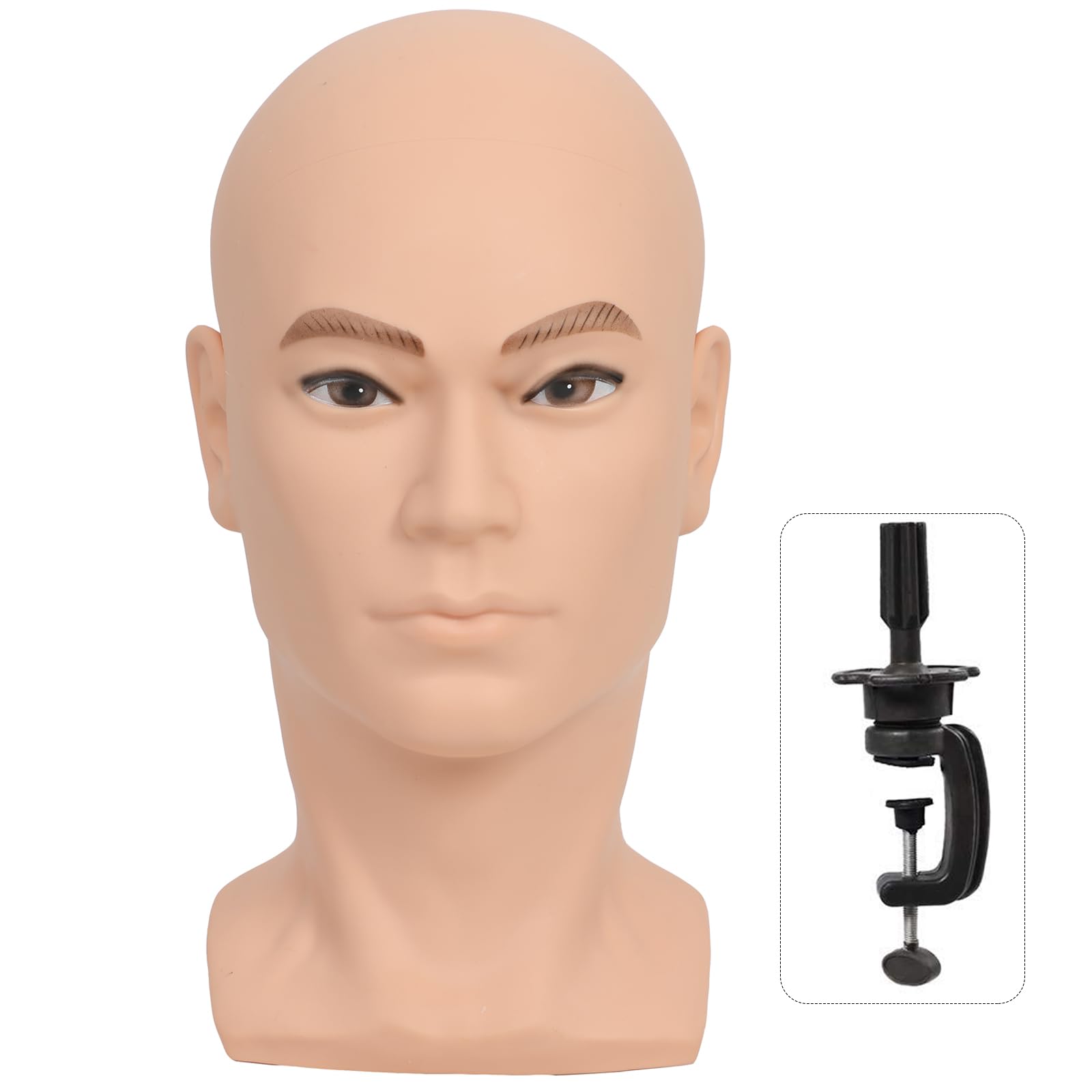 Bald Mannequin Head Training Head Male Professional Mannequin Head for Wigs Braiding Hair Display Glasses Display Hat Display Mask Display with a Clamp (L30)