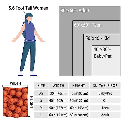 Basketball Throw Blanket for Adults Men - 60x80 Inches Twin Size - Soft Fluffy Cozy Blankets Gift - Orange Sports Blanket Throws for Bed, Sofa, Winter