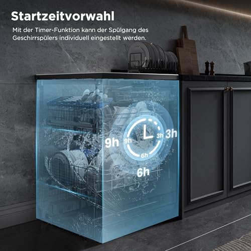 Midea Geschirrspüler 60cm Freistehend, SF 3.60N PRO Spülmaschine mit WLAN, 14 Maßgedecke, Geschirrspüler Unterbaufähig, 5 Programme, Höhenverstellbarer Oberkorb, 47 dB, Inox