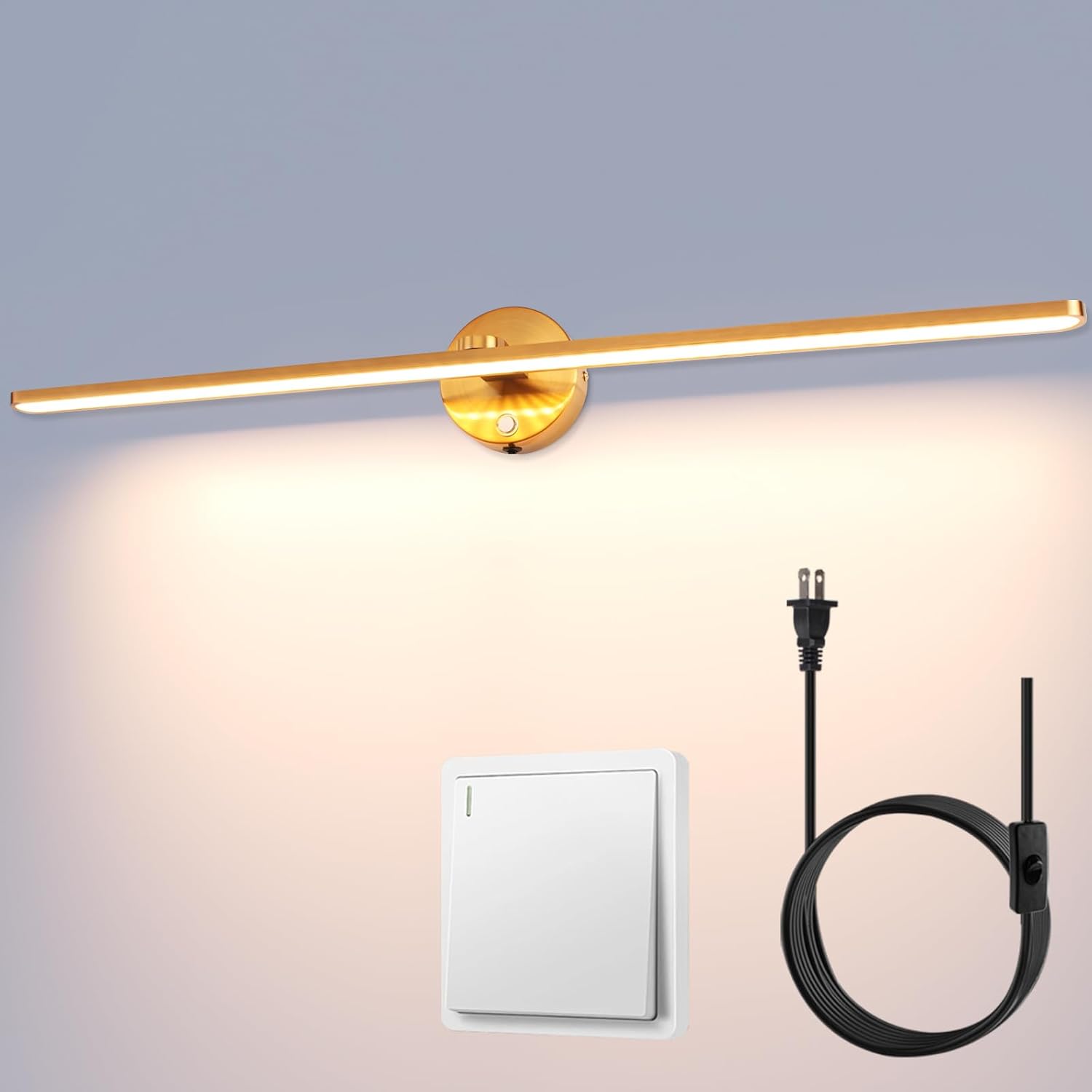 Mantolite Picture Lights for Wall, 32'' Modern Bathroom Lighting Fixtures Over Mirror, hardwired or Plug-In 18W 3000K LED Vanity Light, Dimmable Vanity Lights for Bathroom, and Wall Lights for Bedroom Yellow 80cm Dimmable