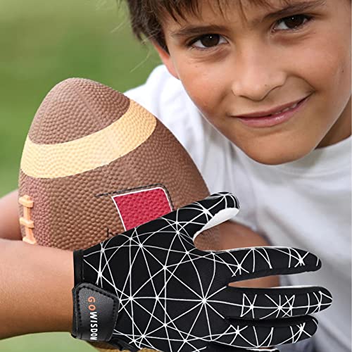 Gowisdom Sports Youth Football Gloves, High Silicone Grip Receiver Gloves With Super Stick For Kids, Black, M/L(6-6.5 Inch) #TOP5