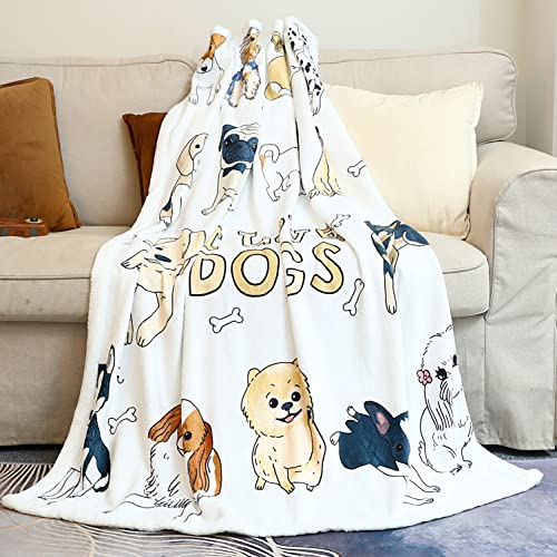 Zevrez Cartoon Dog Blanket Kids Throw Blanket With Dogs Cute Puppy Pet Flannel Fleece Blanket For Bed Couch Sofa Gift For Dog Lovers(Love Dogs, 48"X60") #TOP6