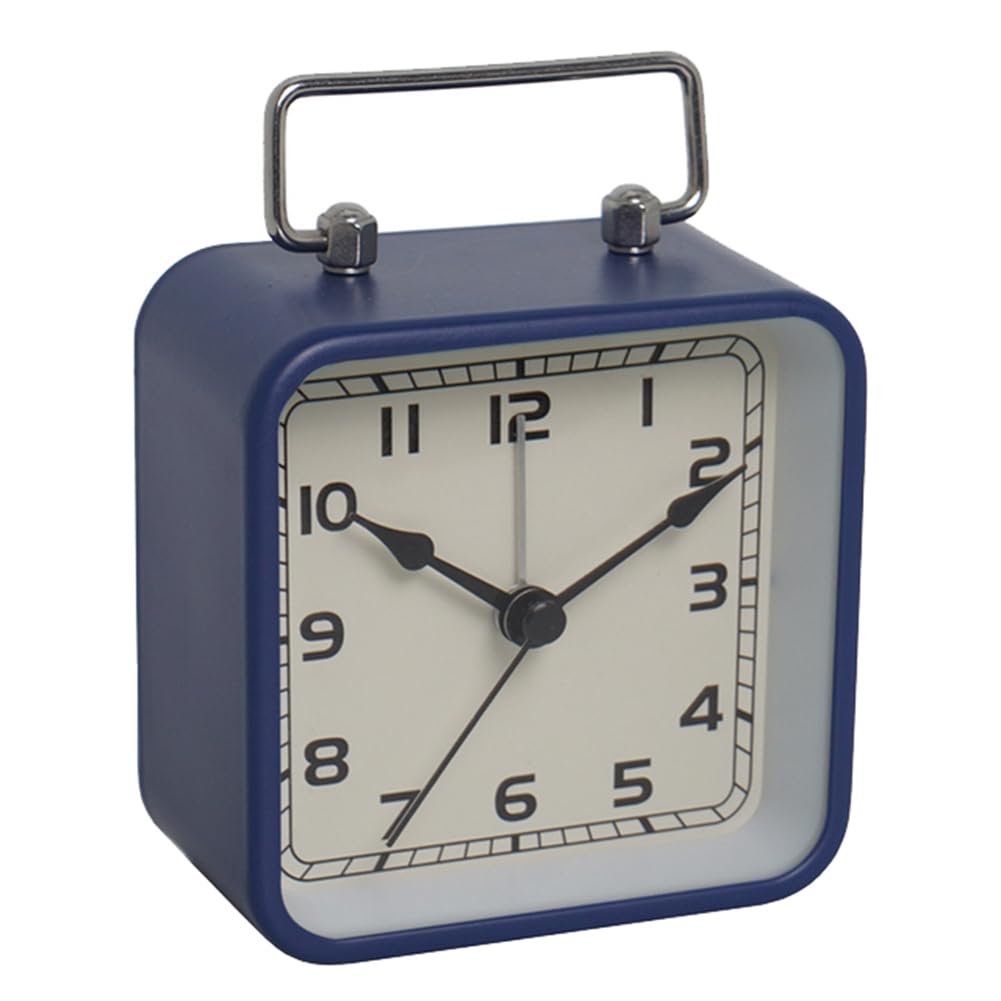 CTRLZS Small Metal Square Alarm Clock Desktop Silent Clock Students Sleep Quartz Watch Clock Blue