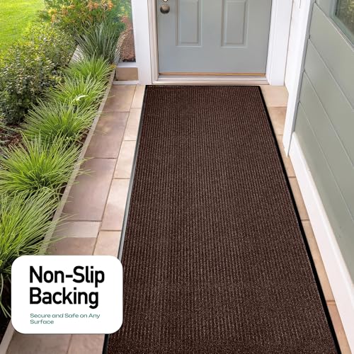 Image of MaxMat Extra Large Rubber Entry Mat - Heavy Duty, Waterproof, Low-Profile, Easy to Clean, Industrial Doormat (4 x 10 Feet, Brown, MXM-RIB0410BR)
