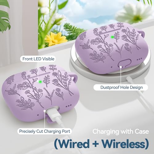 Image of for AirPods Pro 2 Case, Ekoonpft Silicone AirPod Pro Cases with 3-in-1 Cleaning Kit & Keychain, Flower Engraved Cover for Apple AirPods Pro 2nd /1st Generation, Shockproof & Anti-Scratch