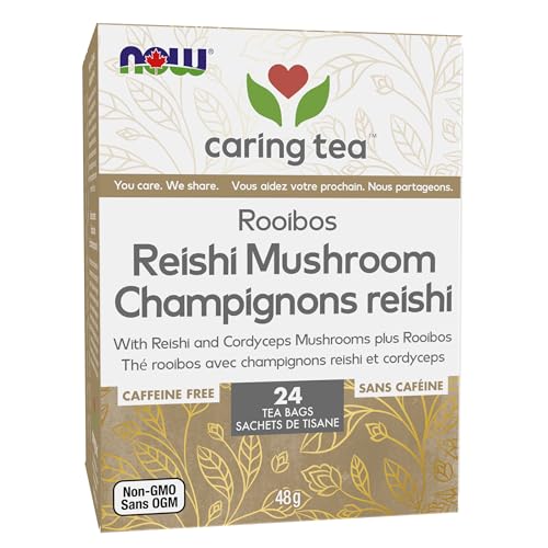 NOW Caring Tea™, Rooibos Reishi Mushroom Tea, Premium Unbleached Tea Bags with our no-staples design, 24 Count