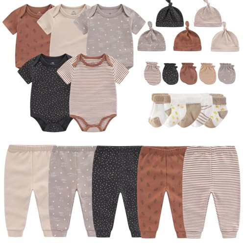 Image of MAMIMAKA Newborn Layette Gift Set Bodysuits Pants for Baby Girl and Boy 24 Piece 100% Cotton Essentials and Accessories