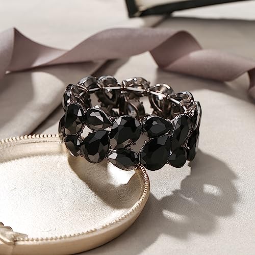 EVER FAITH Wedding Austrian Crystal Elastic Stretch Bangle Bracelet for Bride, Art Deco Elegant Taerdrop Vintage Party Wrist Jewelry for Woman3