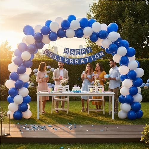 Image of TNWBA Latex Balloons 100 pcs 12 inch, White and Blue latex Balloons, birthday party decoration