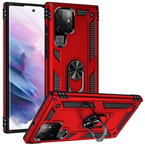 SORAKA Case for Samsung Galaxy S22 Ultra 5G with 360 Degree Rotation Ring Holder Soft TPU Slim Fit Case Samsung Galaxy S22 Ultra 5G Case with Metal Plate for Magnetic Car Phone Holder Red