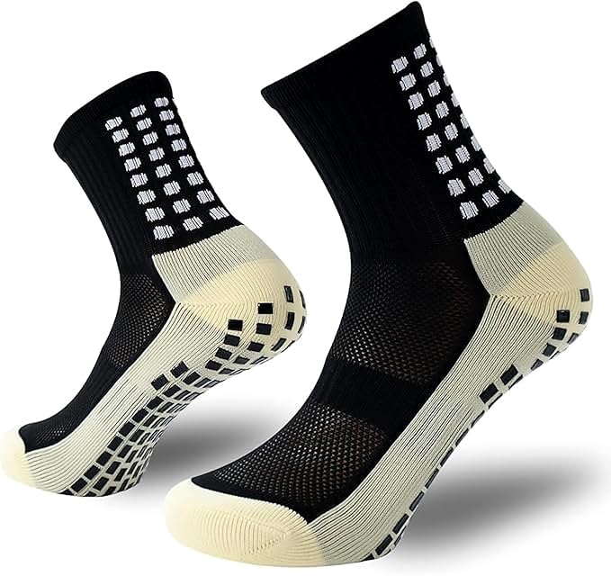 Hi-Tech Performance Athletic Grip Socks for Men & Women Crew Length, Anti-Slip Rubber Grip socks for footballer, Thick Cushion Sports Socks for Running, Gym, Training