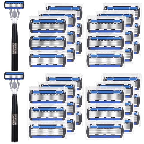 Leriton 40 Pcs Disposable Men's Razors Set 6-blade Sensitive Skin Refillable Razor Kit for a Comfortable Shave, 2 Handles and 38 Cartridges
