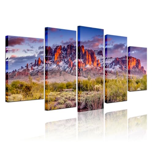 Biuteawal – Superstition Mountains Sunset Arizona Western Wall Art Desert Cactus Landscape Paintings Canvas Art Print Nature Pictures for Home Wall Decoration Ready to Hang