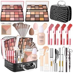 Makeup Kit for Women – Full Kit for Beginners Teens Girls, Includes 2 Eyeshadow Palettes, Blush Contour Highlighter Palette, Lip Gloss Set, Concealer – Black Case