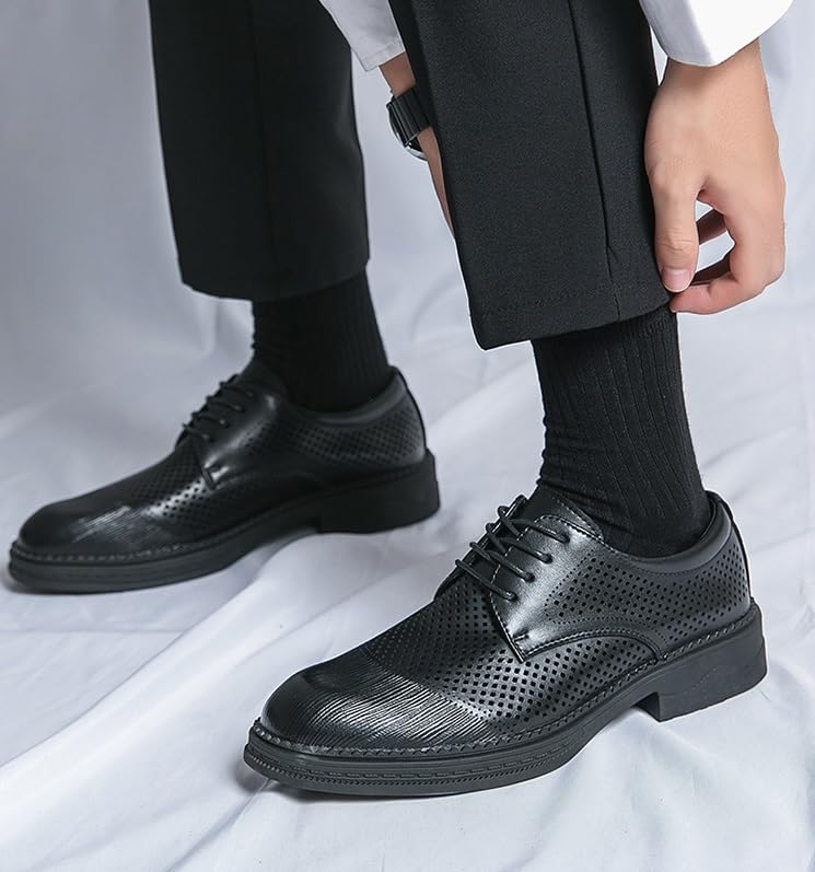 Men's Breathable Comfortable Dress Shoes Casual Retro Oxford Lace-Up Fashion Business Formal Derby Shoes4