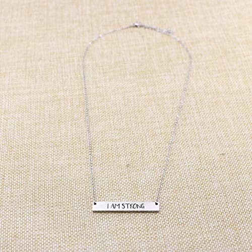 Awegift Personalized Pendant Bar Necklace Engrved I Am Strong Jewelry Gifts for Girls Women